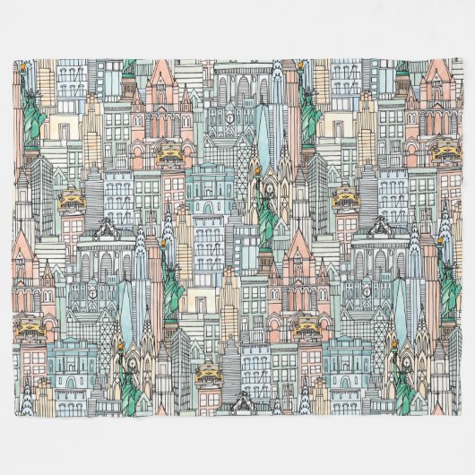 New York aquarel Fleece Deken (Voorkant (Horizontaal))