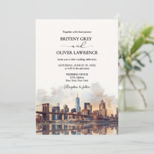 New York Aquarel Skyline Bestemming Trouwlocatie  Kaart