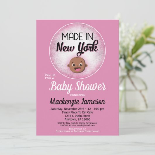 New York Baby shower African American Pink Baby Kaart (Staand voorkant)