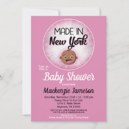 New York Baby shower African American Pink Baby Kaart