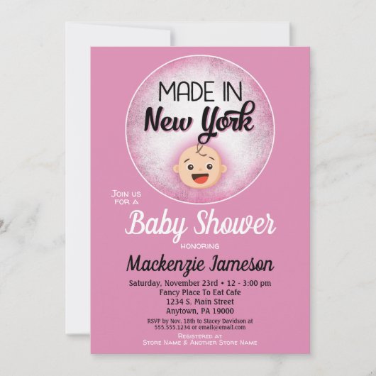 New York Baby shower Funny Pink Girls Kaart (Voorkant)