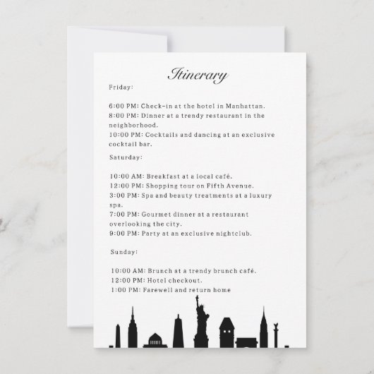 New York Bachelorette zwart-wit route Kaart (Achterkant)