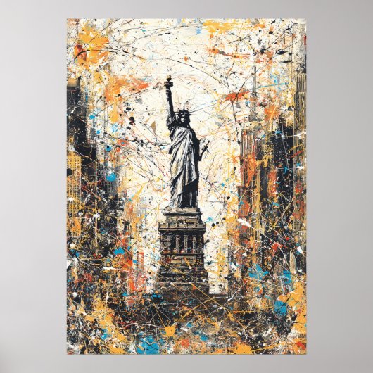 New York Beeld van de Vrijheid Abstracte druppel-s Poster (Voorkant)