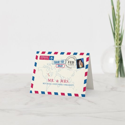 New York Bermuda Airmail Wedding Bedankt Feestdagen Kaart (Voorkant)