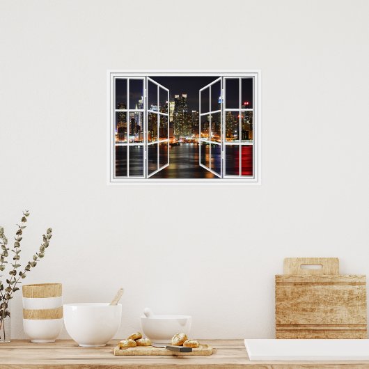 New York bij nacht White 24-puit open Poster (Keuken)