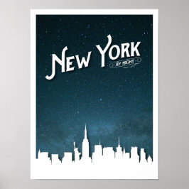 New York bij 's nachts skyline - Poster