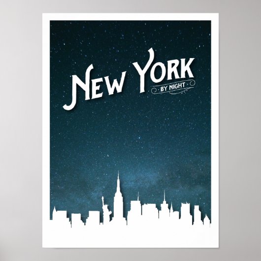 New York bij 's nachts skyline - Poster (Voorkant)