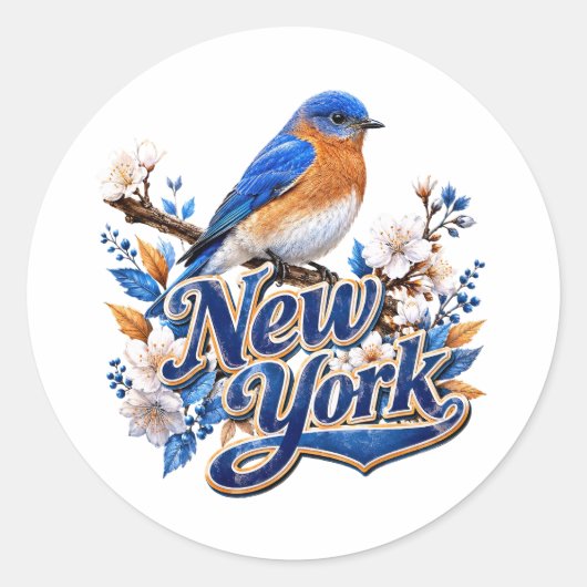 New York Bluebird Bloemstuk Ronde Sticker (Voorkant)