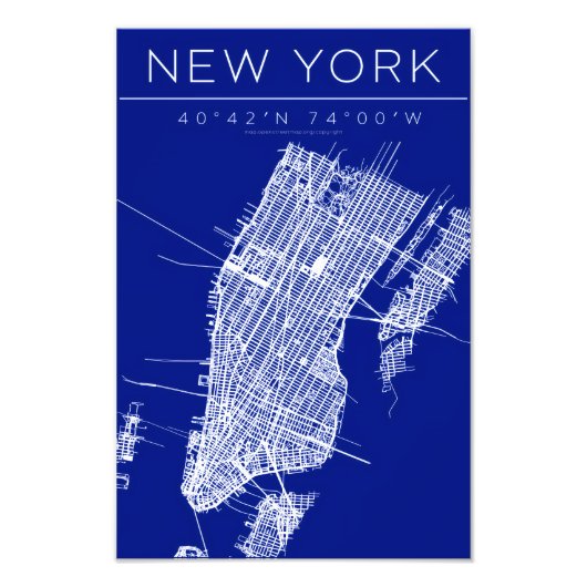 New York Blueprint Map Poster Coordinates Wall Art (Voorkant)