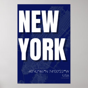 New York Blueprint Stadkaart Poster Minimal