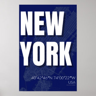 New York Blueprint Stadkaart Poster Minimal