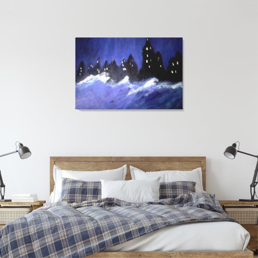 New York Blues Stretched Canvas Print (Insitu (Slaapkamer))