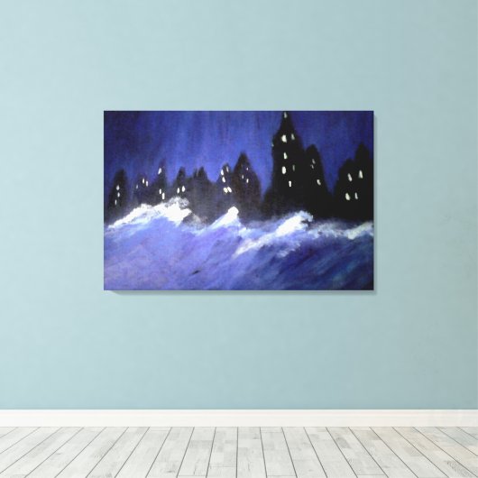 New York Blues Stretched Canvas Print (Insitu (Houten vloer))