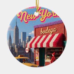 New York Bodega Nacht Taxi Skyline Poster Keramisch Ornament