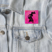 New York Boogie Nights Drum Hot Pink Vierkante Button 5,1 Cm (In situ)