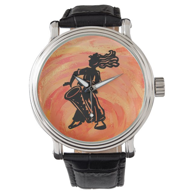 New York Boogie Nights Drum Oranje Horloge (Voorkant)
