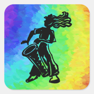 New York Boogie Nights Drum Rainbow Vierkante Sticker