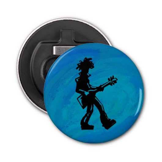 New York Boogie Nights Guitar Blue Button Flesopener (Voorkant)