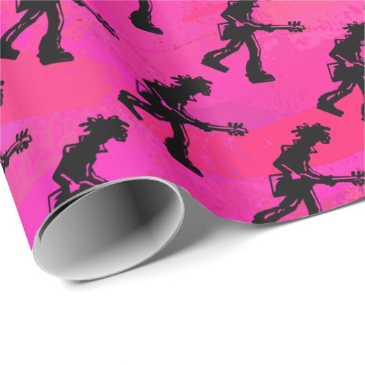 New York Boogie Nights Guitar Hot Pink Cadeaupapier (Rol Hoek)