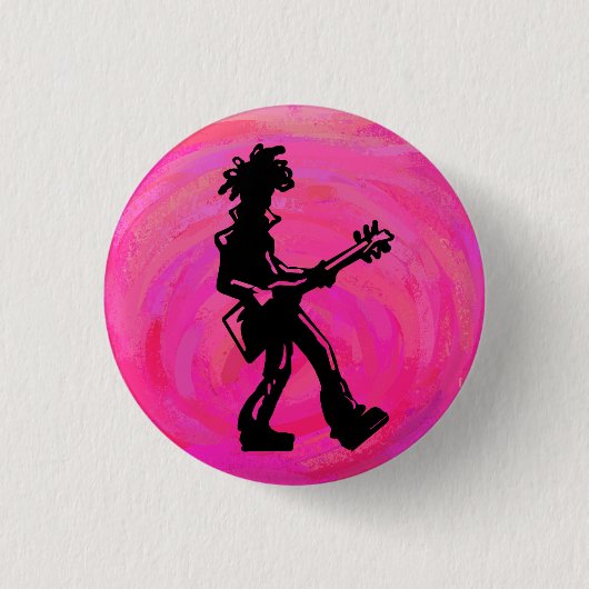 New York Boogie Nights Guitar Hot Pink Ronde Button 3,2 Cm (Voorkant)