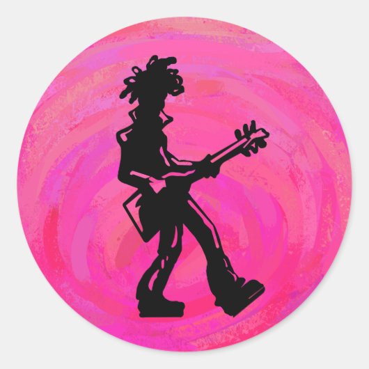 New York Boogie Nights Guitar Hot Pink Ronde Sticker (Voorkant)