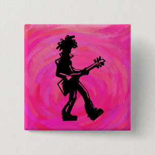 New York Boogie Nights Guitar Hot Pink Vierkante Button 5,1 Cm