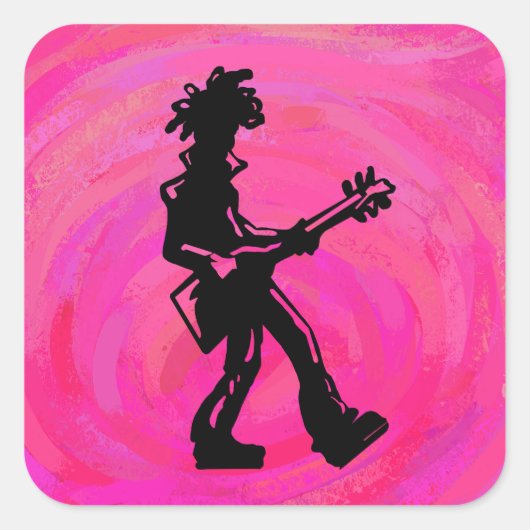 New York Boogie Nights Guitar Hot Pink Vierkante Sticker (Voorkant)