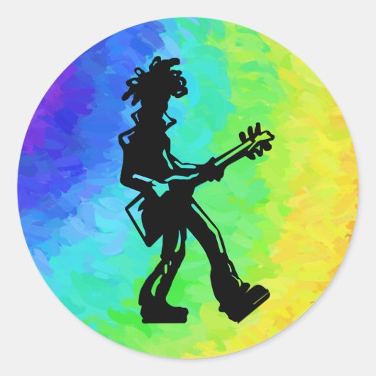 New York Boogie Nights Guitar Rainbow Ronde Sticker (Voorkant)
