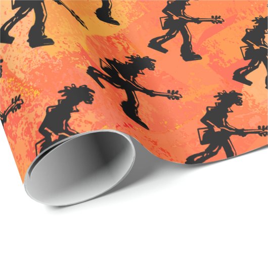 New York Boogie Nights Guitar Sinaasappel Cadeaupapier (Rol Hoek)