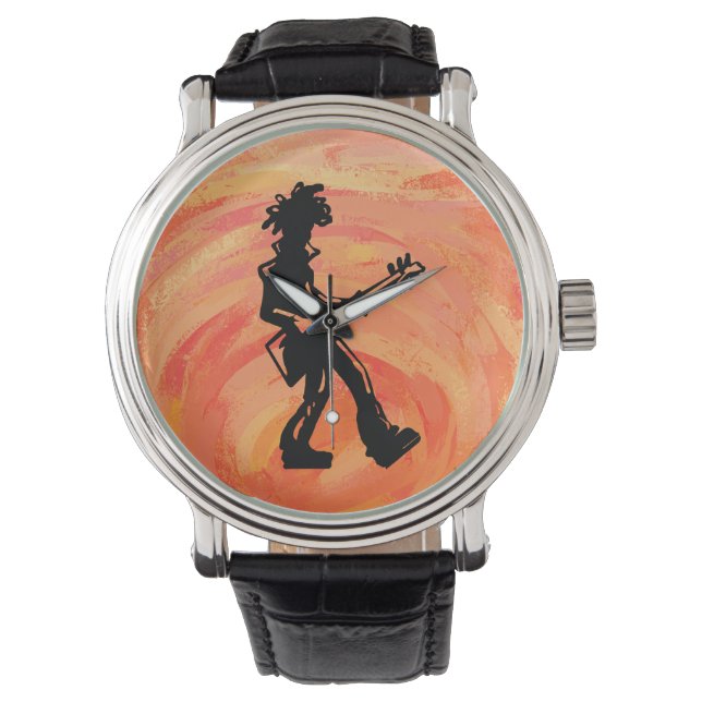 New York Boogie Nights Guitar Sinaasappel Horloge (Voorkant)