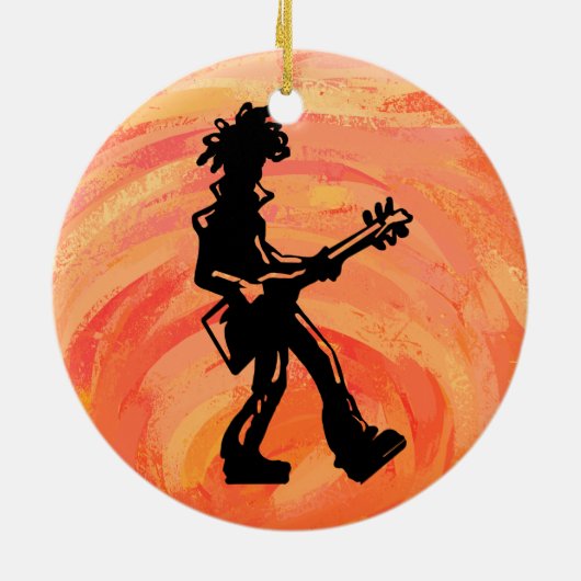 New York Boogie Nights Guitar Sinaasappel Keramisch Ornament (Achterkant)