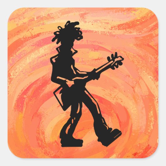 New York Boogie Nights Guitar Sinaasappel Vierkante Sticker (Voorkant)