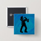New York Boogie Nights Saxophone Blue Vierkante Button 5,1 Cm (Voorkant /achterkant)