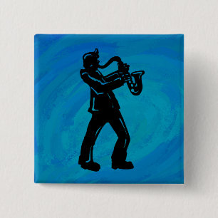 New York Boogie Nights Saxophone Blue Vierkante Button 5,1 Cm