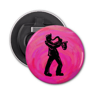 New York Boogie Nights Saxophone Hot Pink Button Flesopener