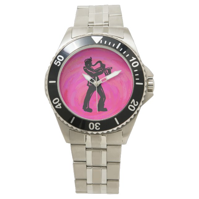 New York Boogie Nights Saxophone Hot Pink Horloge (Voorkant)