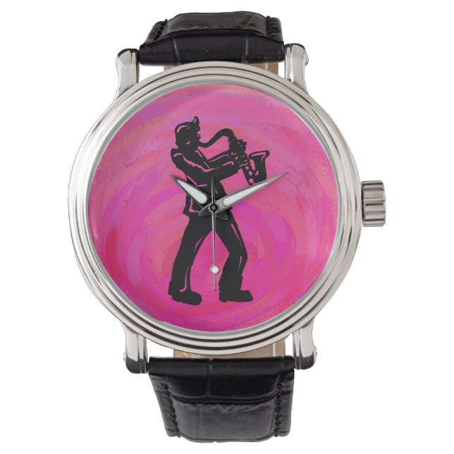New York Boogie Nights Saxophone Hot Pink Horloge (Voorkant)