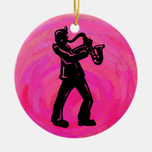 New York Boogie Nights Saxophone Hot Pink Keramisch Ornament