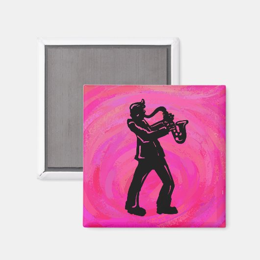 New York Boogie Nights Saxophone Hot Pink Magneet (Voorkant / Achterkant)