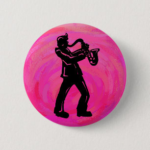 New York Boogie Nights Saxophone Hot Pink Ronde Button 5,7 Cm