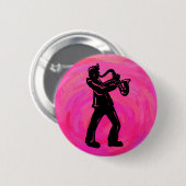 New York Boogie Nights Saxophone Hot Pink Ronde Button 5,7 Cm (Voorkant /achterkant)