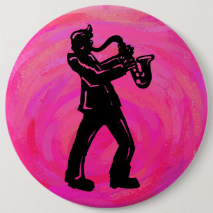 New York Boogie Nights Saxophone Hot Pink Ronde Button 6,0 Cm