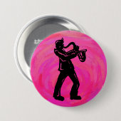 New York Boogie Nights Saxophone Hot Pink Ronde Button 7,6 Cm (Voorkant /achterkant)