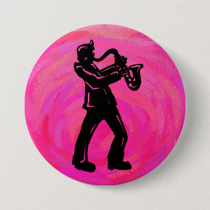New York Boogie Nights Saxophone Hot Pink Ronde Button 7,6 Cm
