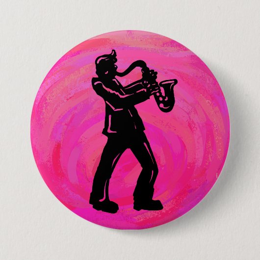 New York Boogie Nights Saxophone Hot Pink Ronde Button 7,6 Cm (Voorkant)