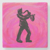 New York Boogie Nights Saxophone Hot Pink Stenen Onderzetter (Voorkant)