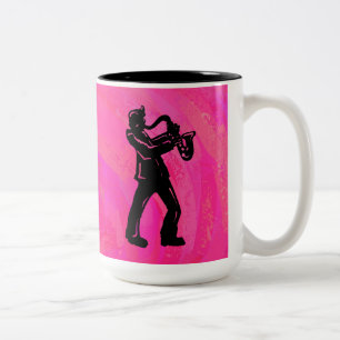 New York Boogie Nights Saxophone Hot Pink Tweekleurige Koffiemok