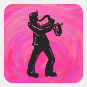 New York Boogie Nights Saxophone Hot Pink Vierkante Sticker