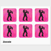 New York Boogie Nights Saxophone Hot Pink Vierkante Sticker (Vel)
