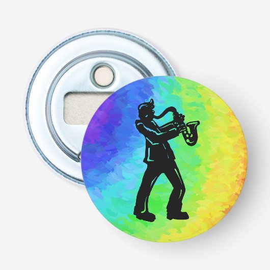 New York Boogie Nights Saxophone Rainbow Button Flesopener (Voorkant)